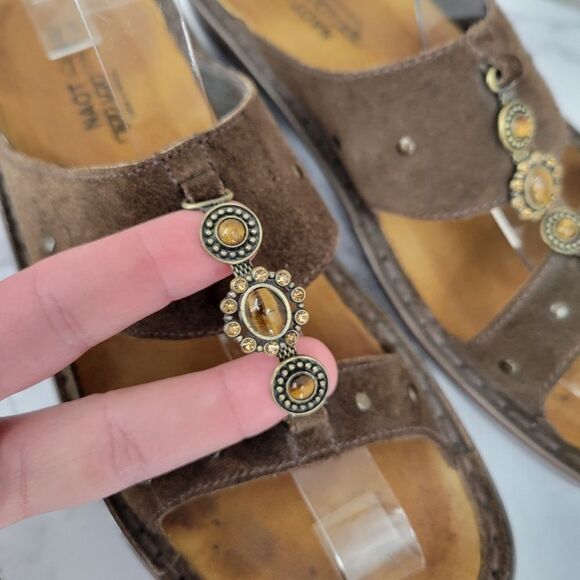 NAOT Brown Suede Slides with Tiger's Eye Faux Gems Accent Women's Euro 40 - Picture 3 of 10